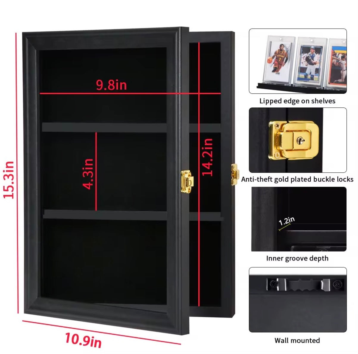 Teca Quadro Porta Carte Collezionabili 3 Ripiani Legno Espositore per Carte da Parete