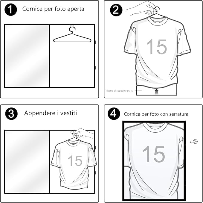 Teca Quadro Vetrinetta Bacheca Cimeli Sportivi Cornice maglie sportive autografate maglie artisti musicali Quadro in LEGNO chiave di chiusura 60x80 cm
