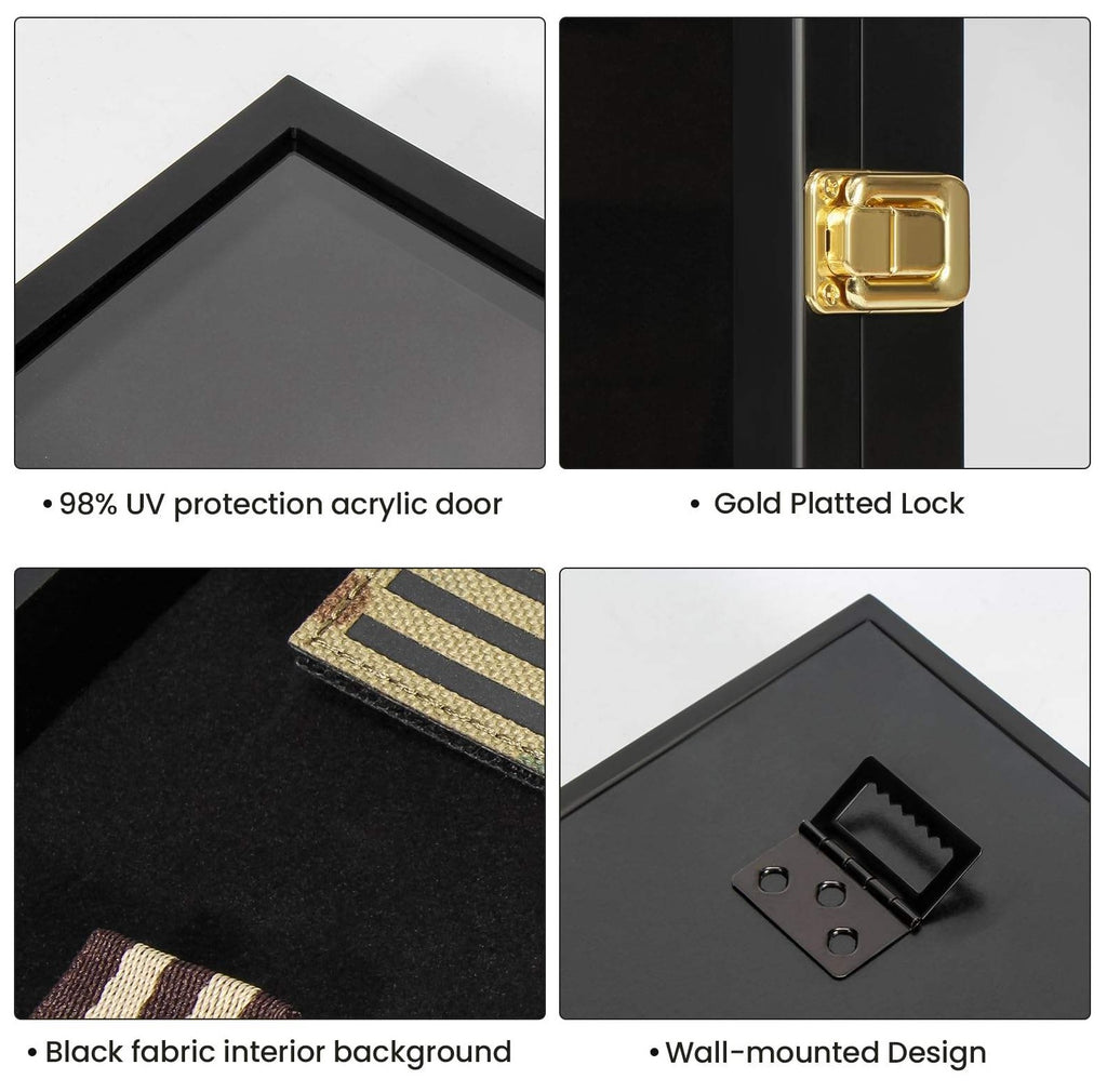 Espositore da Parete 27,9 x 35,6 cm con Cornice a Scomparsa e Chiusura di Sicurezza, Shadow Box per Medaglie, Distintivi, Toppe ed Etichette da Collezione