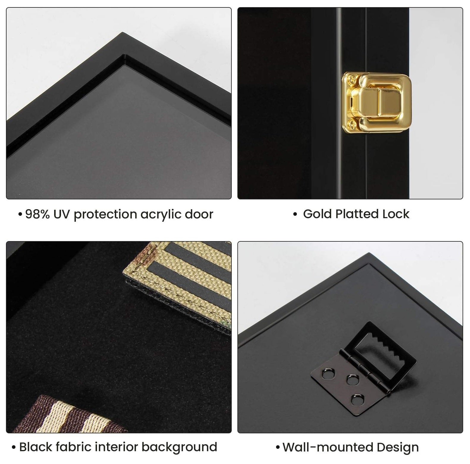 Espositore da Parete 27,9 x 35,6 cm con Cornice a Scomparsa e Chiusura di Sicurezza, Shadow Box per Medaglie, Distintivi, Toppe ed Etichette da Collezione