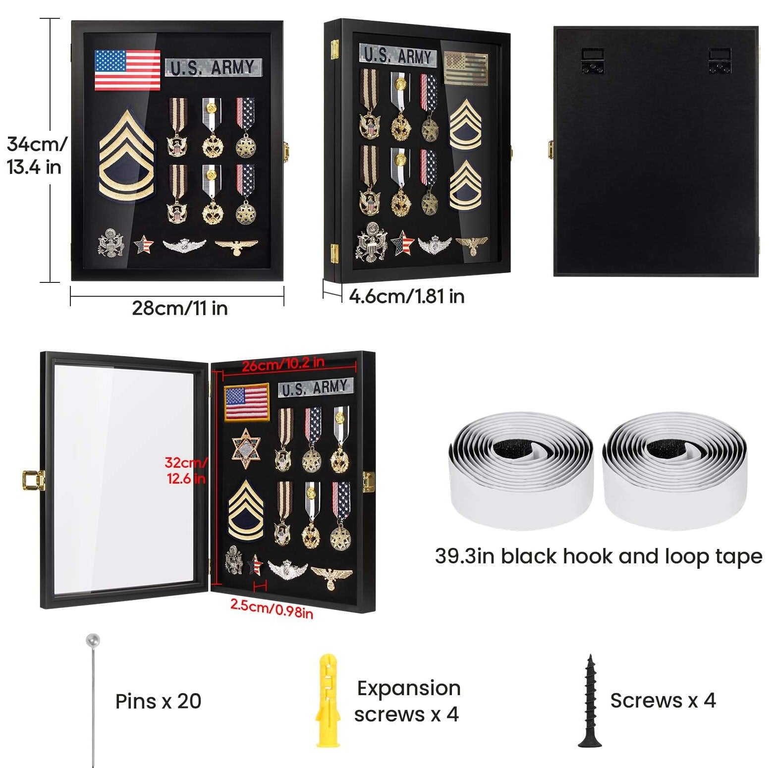 Espositore da Parete 27,9 x 35,6 cm con Cornice a Scomparsa e Chiusura di Sicurezza, Shadow Box per Medaglie, Distintivi, Toppe ed Etichette da Collezione