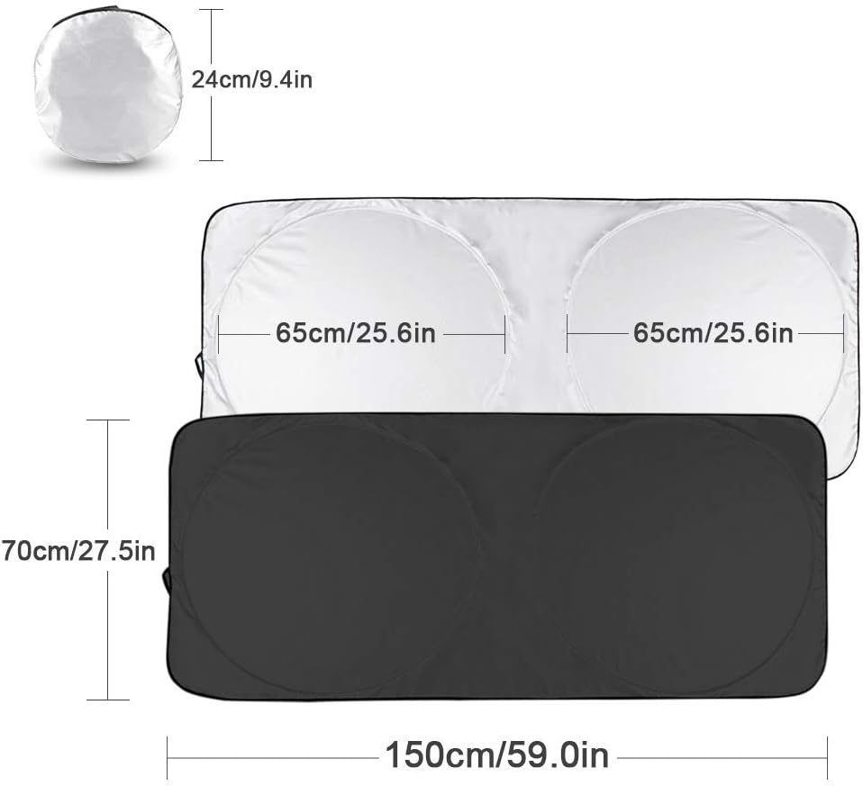 Parasole Auto Parabrezza Anteriore Parasole Pieghevole e Portabile,Durevole Materiale di Nylon,Massima Protezione Contro Raggi del Sole (150x70)