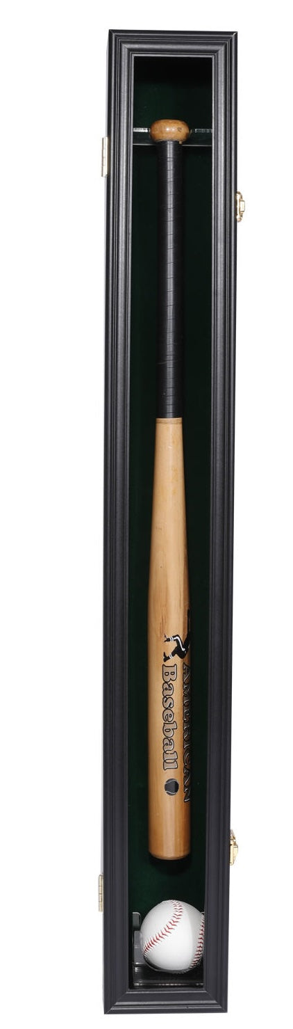 Espositore da Parete per Mazza da Baseball in Legno Nero con Slot per Palla, Cornice Shadow Box con Porta Trasparente per Oggetti da Collezione e Memorabilia Sportive