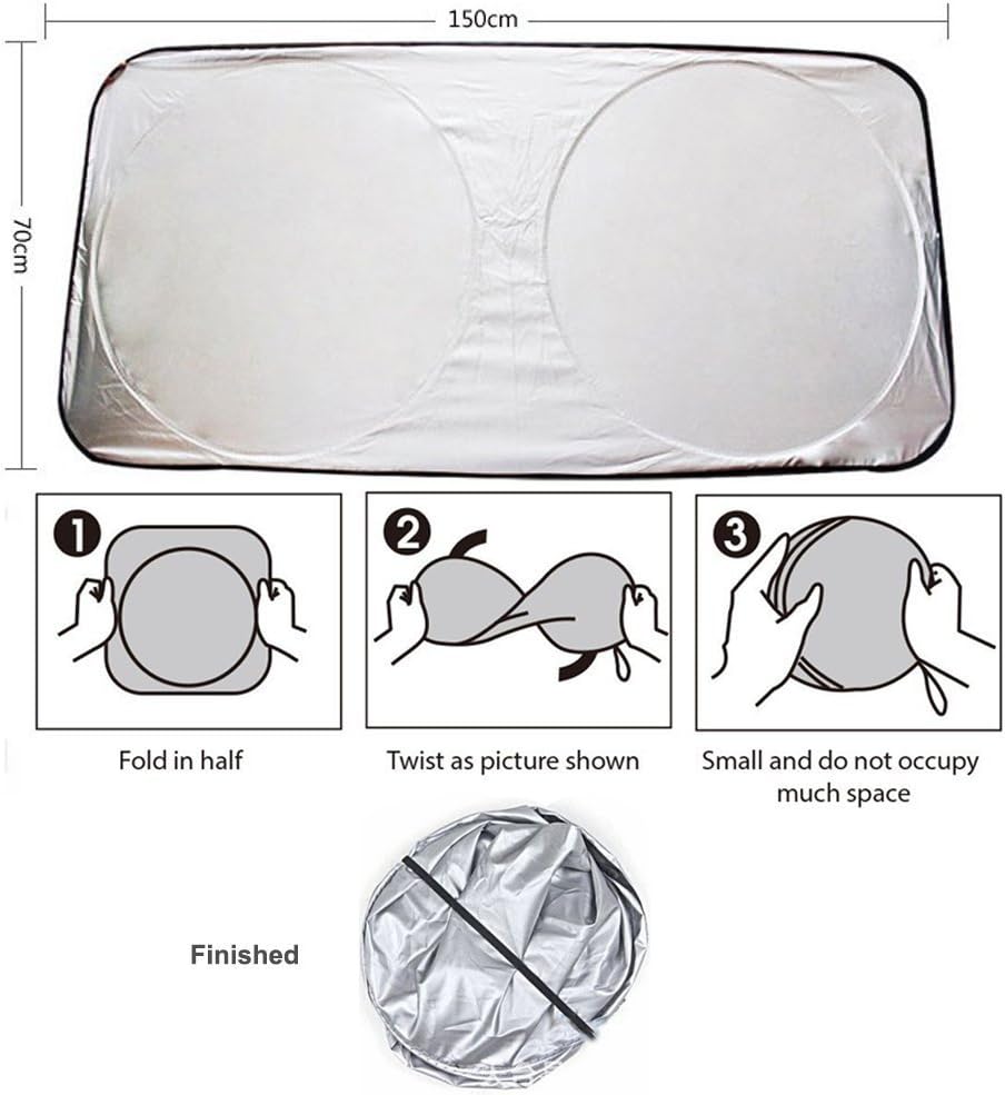 Parasole Auto Parabrezza Anteriore Parasole Pieghevole e Portabile,Durevole Materiale di Nylon,Massima Protezione Contro Raggi del Sole (150x70)