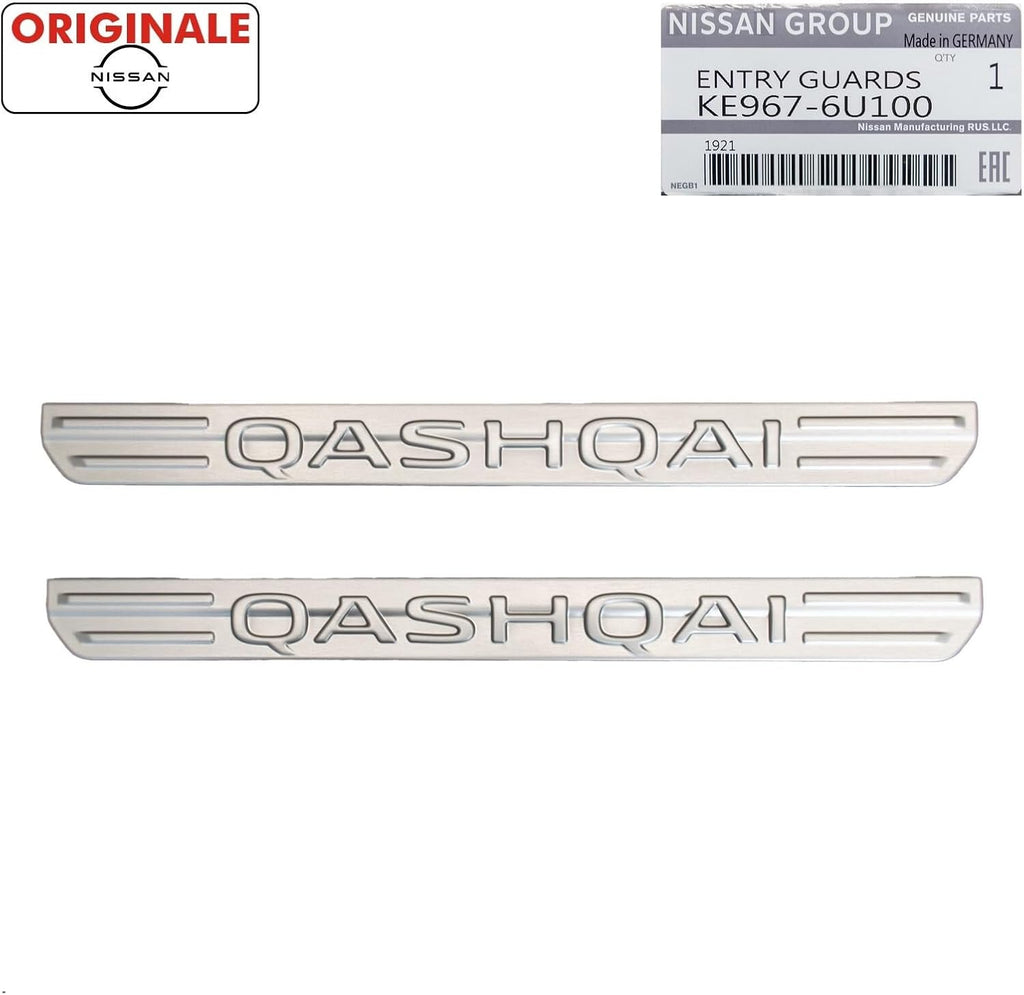 Set 2 Battitacco Anteriori ORIGINALI Nissan Qashqai J12 2021-2025 in ABS Argento con Logo QASHQAI Autoadesivi Codice KE9676U100 Non Illuminati