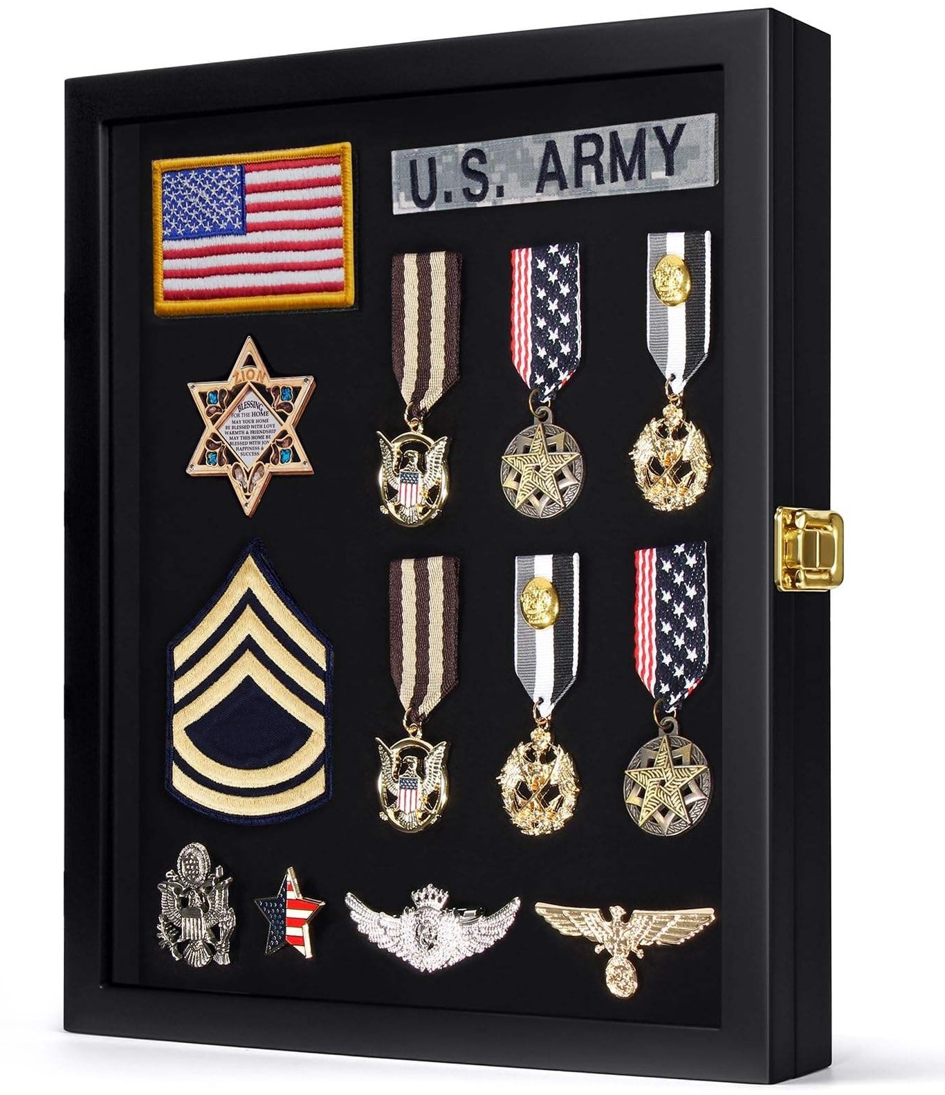 Espositore da Parete 27,9 x 35,6 cm con Cornice a Scomparsa e Chiusura di Sicurezza, Shadow Box per Medaglie, Distintivi, Toppe ed Etichette da Collezione