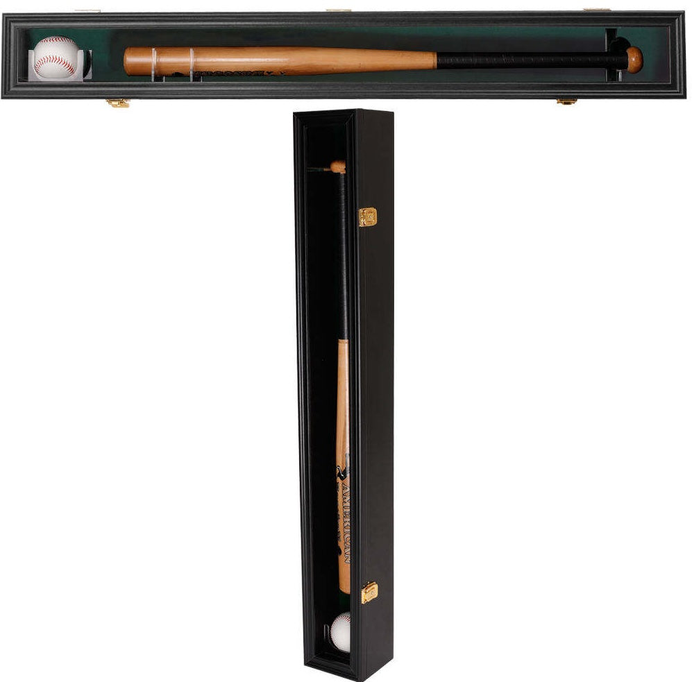Espositore da Parete per Mazza da Baseball in Legno Nero con Slot per Palla, Cornice Shadow Box con Porta Trasparente per Oggetti da Collezione e Memorabilia Sportive