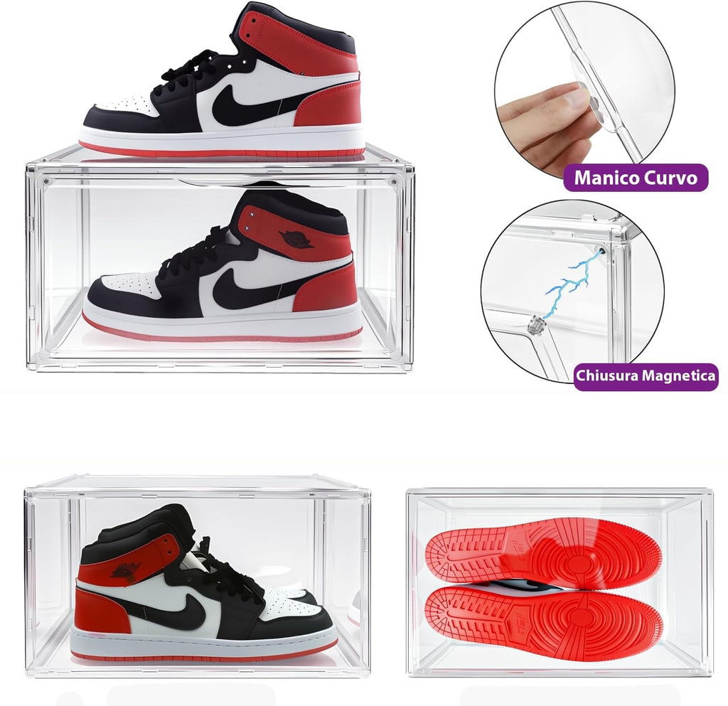 Scatola Espositiva per Sneaker in Acrilico Trasparente con Chiusura Magnetica, Contenitore Antipolvere Impilabile per Scarpe da Collezione