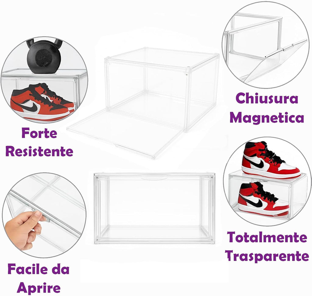 Scatola Espositiva per Sneaker in Acrilico Trasparente con Chiusura Magnetica, Contenitore Antipolvere Impilabile per Scarpe da Collezione
