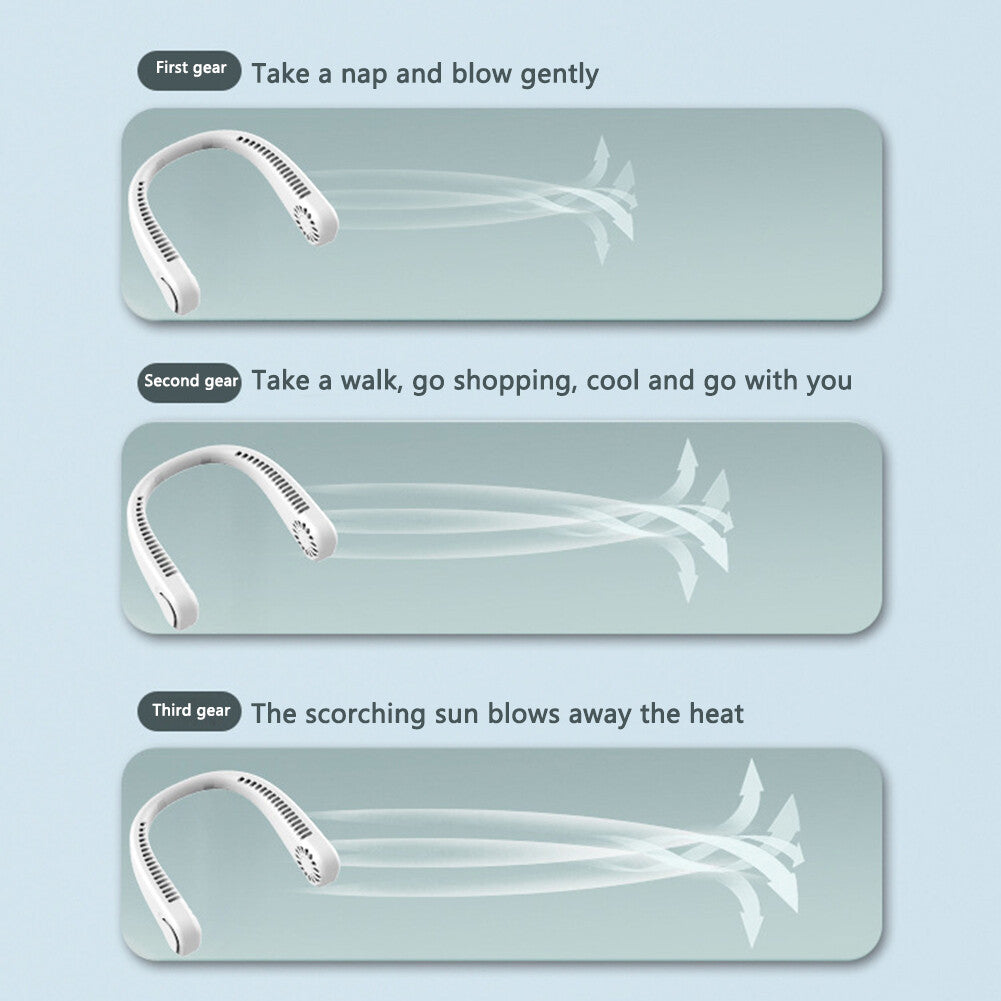 Ventilatore da Collo Portatile ricaricabile USB Senza Lama a 3 velocità x Sport