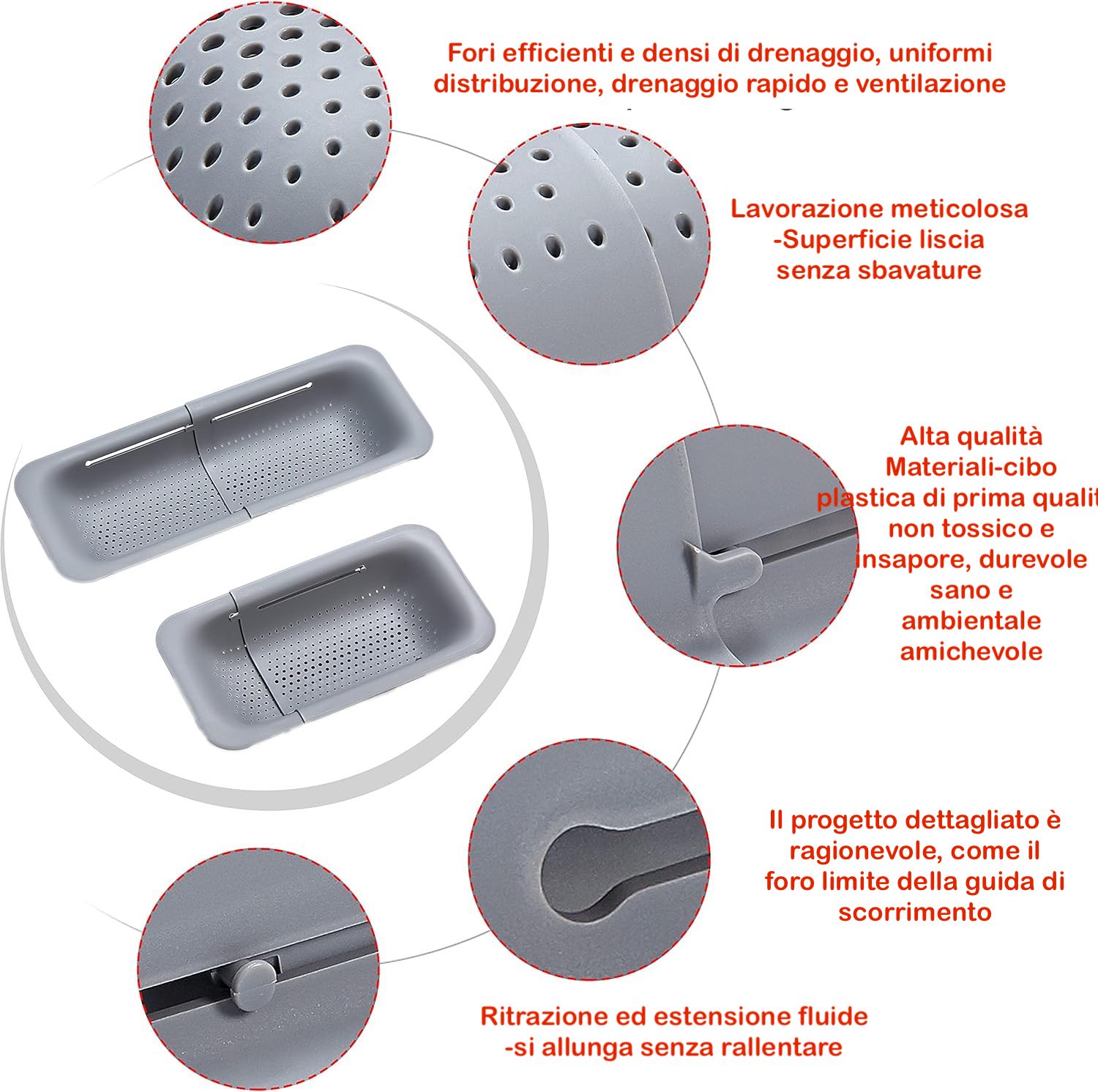 Scolapiatti Da Lavello Allungabile: Colino Maglia Fine Adattabile A Ogni Lavello, Scolapiatti Pieghevole Cestino Lavandino - Scolapasta Set Cucina Di Alta Qualità