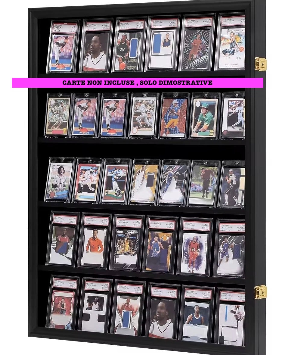 Teca Quadro Porta Carte Collezionabili 5 Ripiani Legno Espositore per Carte da Parete