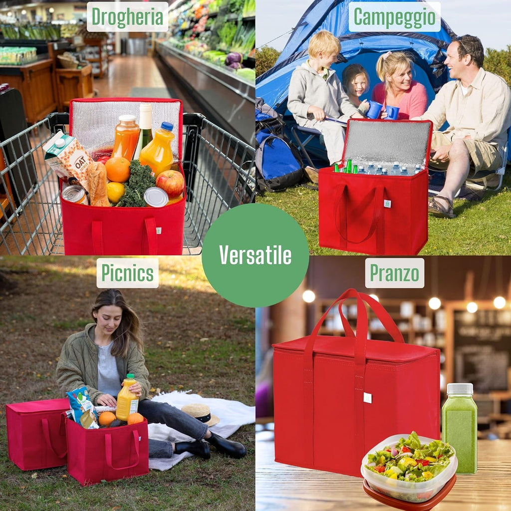 Borsa Frigo Maxi 38x39x19 cm in Polipropilene (PP) con Zip e Manici in Nylon – Capiente e Resistente, Ideale per Spesa, Mare e Picnic, Personalizzabile con Serigrafia