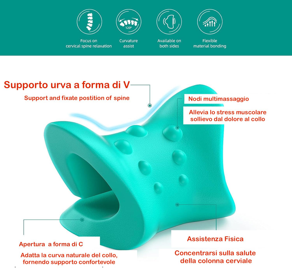 Dispositivo di rilassamento della trazione cervicale per sollievo dal dolore di collo e spalle, allineamento della colonna cervicale, cuscino chiropratico, allungamento del collo