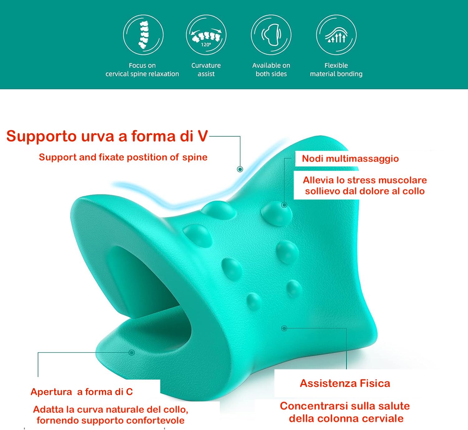 Dispositivo di rilassamento della trazione cervicale per sollievo dal dolore di collo e spalle, allineamento della colonna cervicale, cuscino chiropratico, allungamento del collo