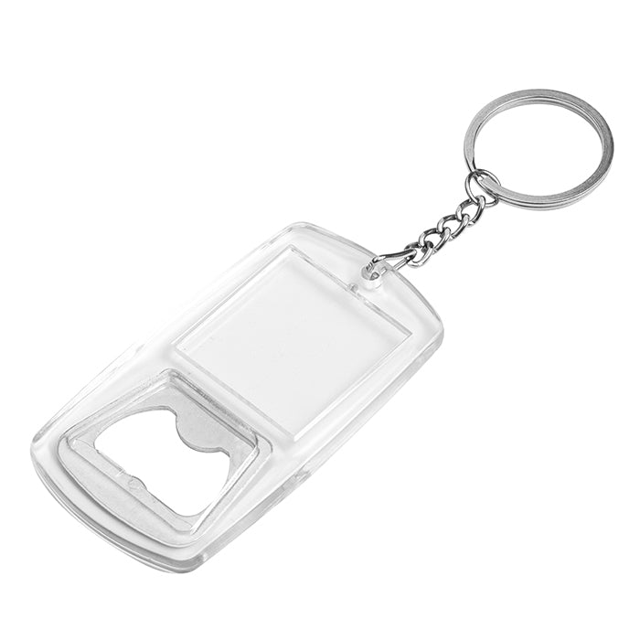Portachiavi apribottiglie  con struttura in plastica trasparente – LABEL OPENER | PE137