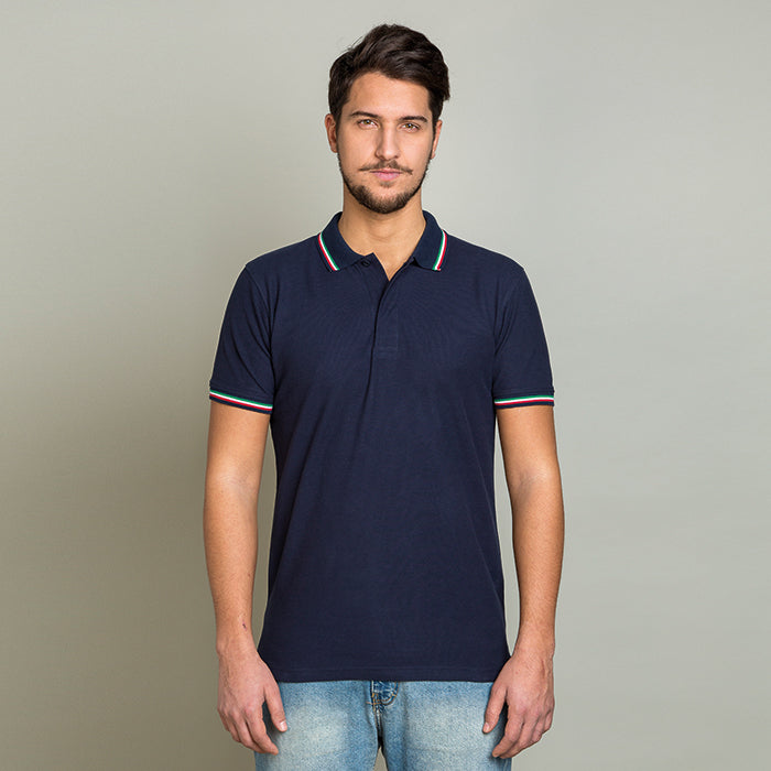 Polo mezza manica cotone piquet pettinato con profili tricolore – POLO ITALY | PM370