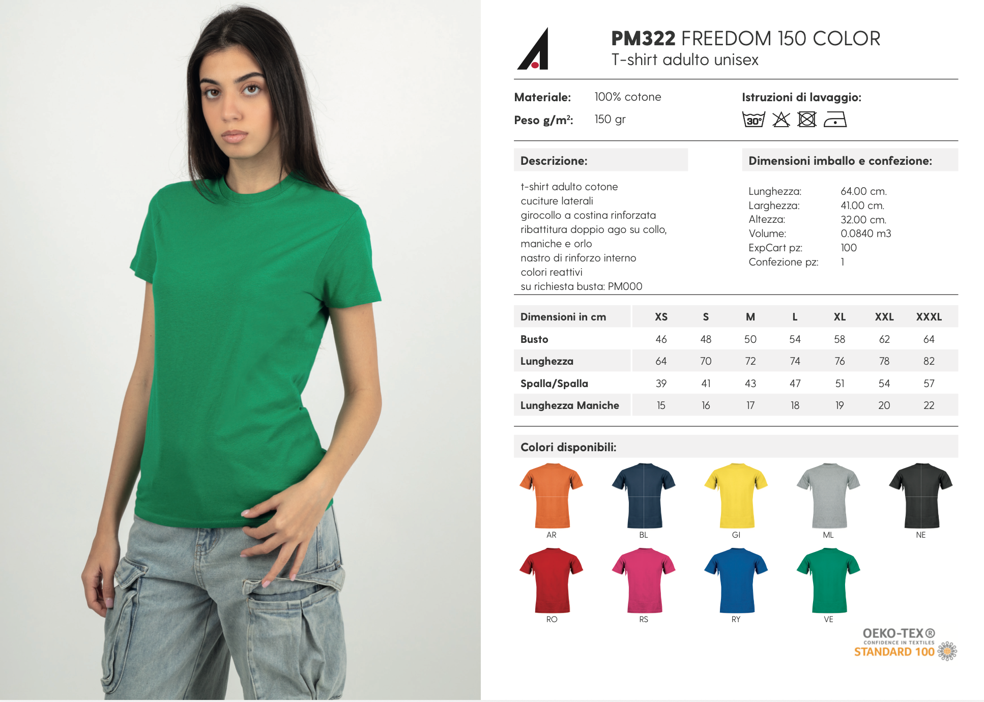 T-Shirt Uomo Donna in Cotone 150 g/m² – Maglietta Adulto Girocollo a Costina Rinforzata, Cuciture Laterali, Manica Corta, Colori Reattivi, T-Shirt Personalizzabile