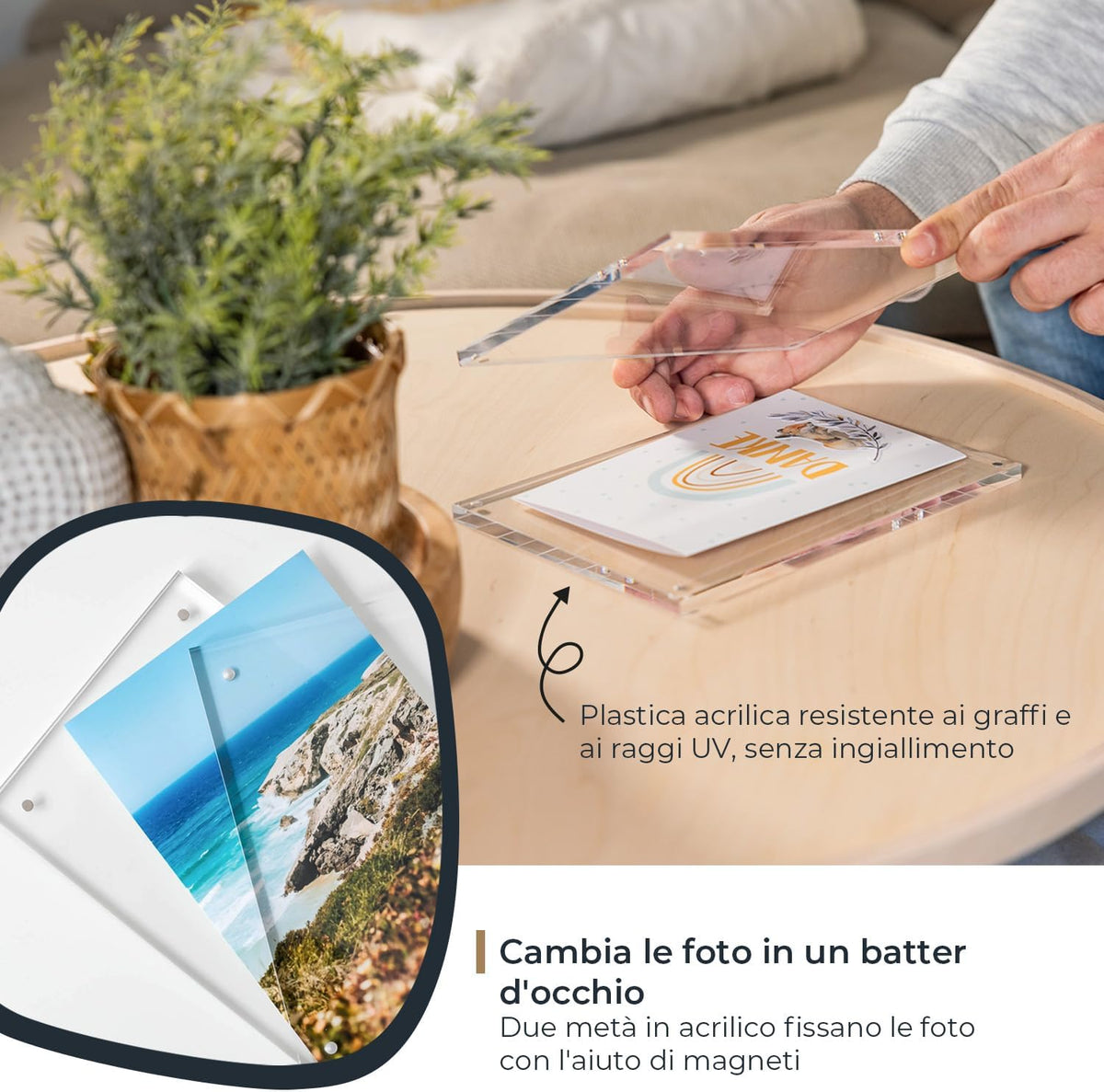 Cornice trasparente per esporre disegni e ricordi