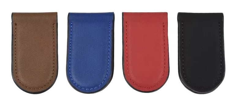 Fermasoldi magnetici chiusi nei colori marrone blu rosso e nero