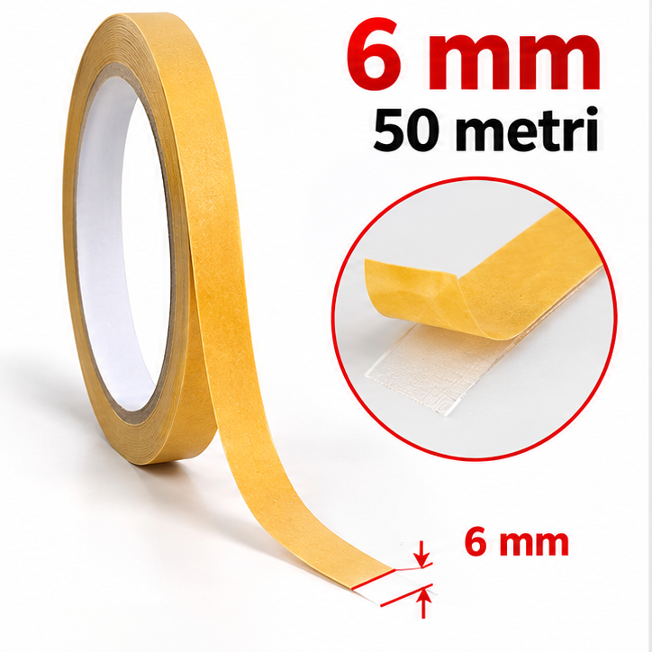 Nastro biadesivo 6 mm x 50 metri - immagine illustrativa