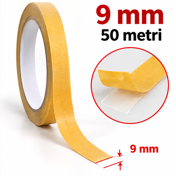 Nastro biadesivo 9 mm x 50 metri - immagine illustrativa