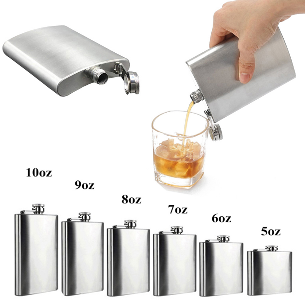 Fiaschetta Acciaio Inox Tascabile 1-18oz Bottiglia Liquore Portatile Whisky Rum